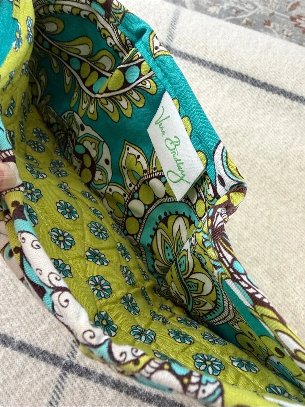 VERA Bradley Quilted Fold-Over Wallet in Teal and Lime Paisley